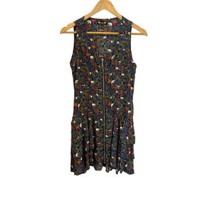 ANGEL EYES Printed Black Ruffle Bottom Sleeveless Zip Front Knee Length Dress S